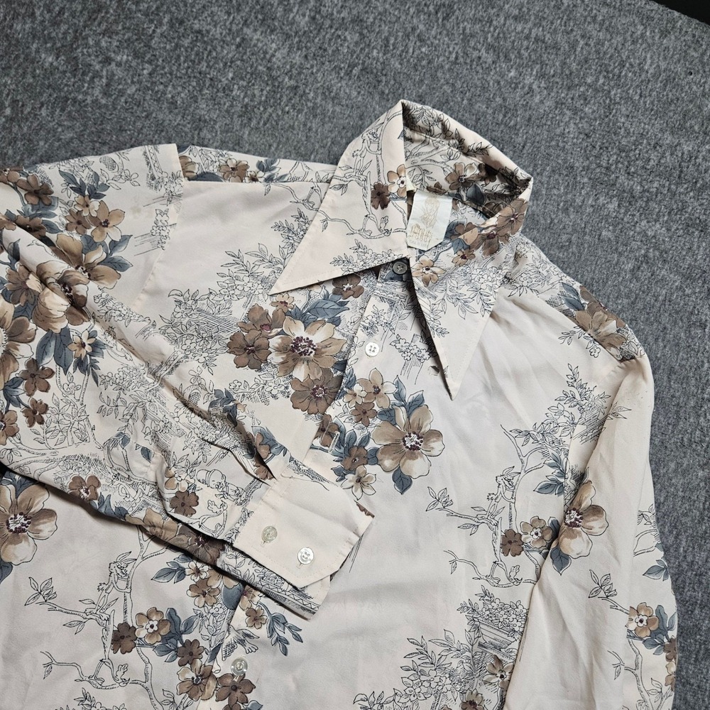 Alfie Looney Tunes Shirt Mens M Beige Floral Toile Vintage 70s Wile E Coyote